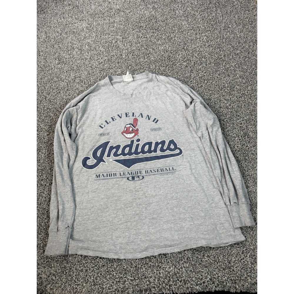 Vintage 2001 Cleveland Indians MLB Long Sleeve T Shirt Men's Size Large Gray